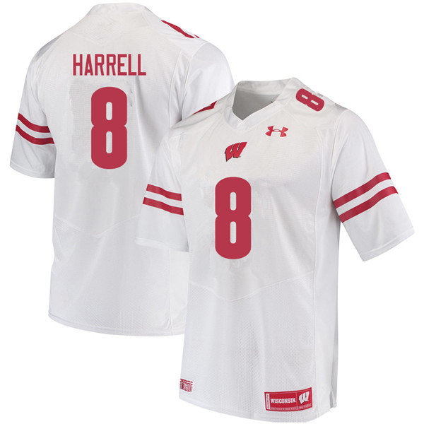 Men #8 Deron Harrell Wisconsin Badgers College Football Jerseys Sale-White